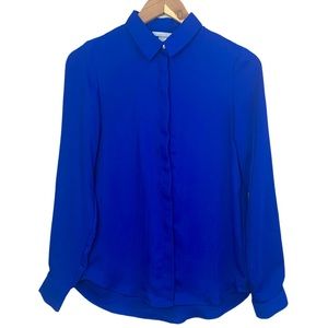 H&M Women’s Chiffon Long Sleeve Button Down Blouse Dress Shirt Blue Size 0